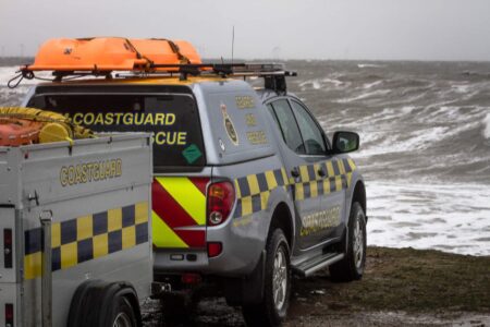 Flares light water in early morning sea rescue
